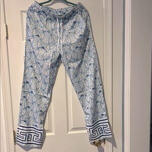Blue and White Patterned Pajama Pants - ELASTICATED WAIST